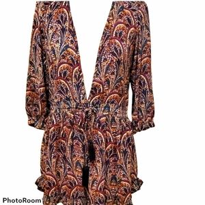 VOGE BOUTIQUE  LONG SLEEVE PAISLEY PRINT MINI DRESS SIZE SMALL